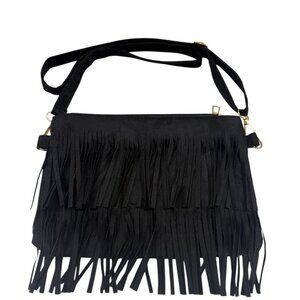 Fringe/ Two Tiered Tassel Shoulder/ Crossbody Bag/ Purse - Black - 70's - NWT